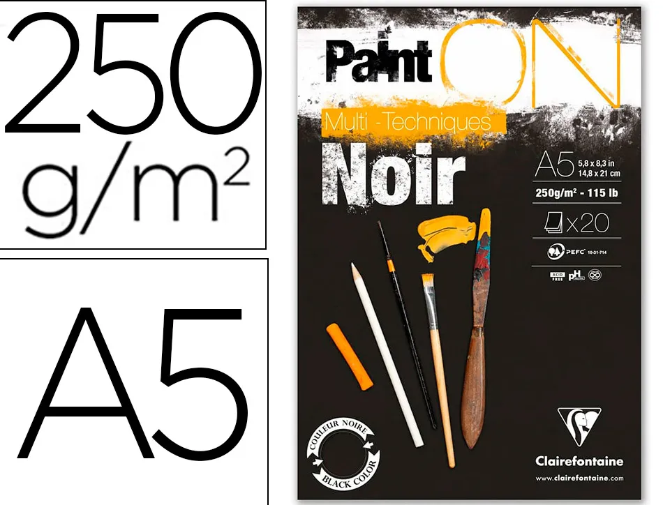 Bloc de dessin encolle clairefontaine paint'on. papier multi technique 250g extra blanc. format a5 14,8 x