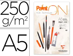 Bloc de dessin encolle clairefontaine paint'on. papier multi technique 250g extra blanc. format a5 14,8 x