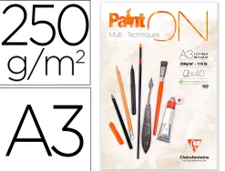 Bloc de dessin encolle clairefontaine paint'on. papier multi technique 250g extra blanc. format a 3 29,7