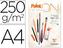 Bloc de dessin encolle clairefontaine paint'on. papier multi technique 250g extra blanc. format a4 21 x