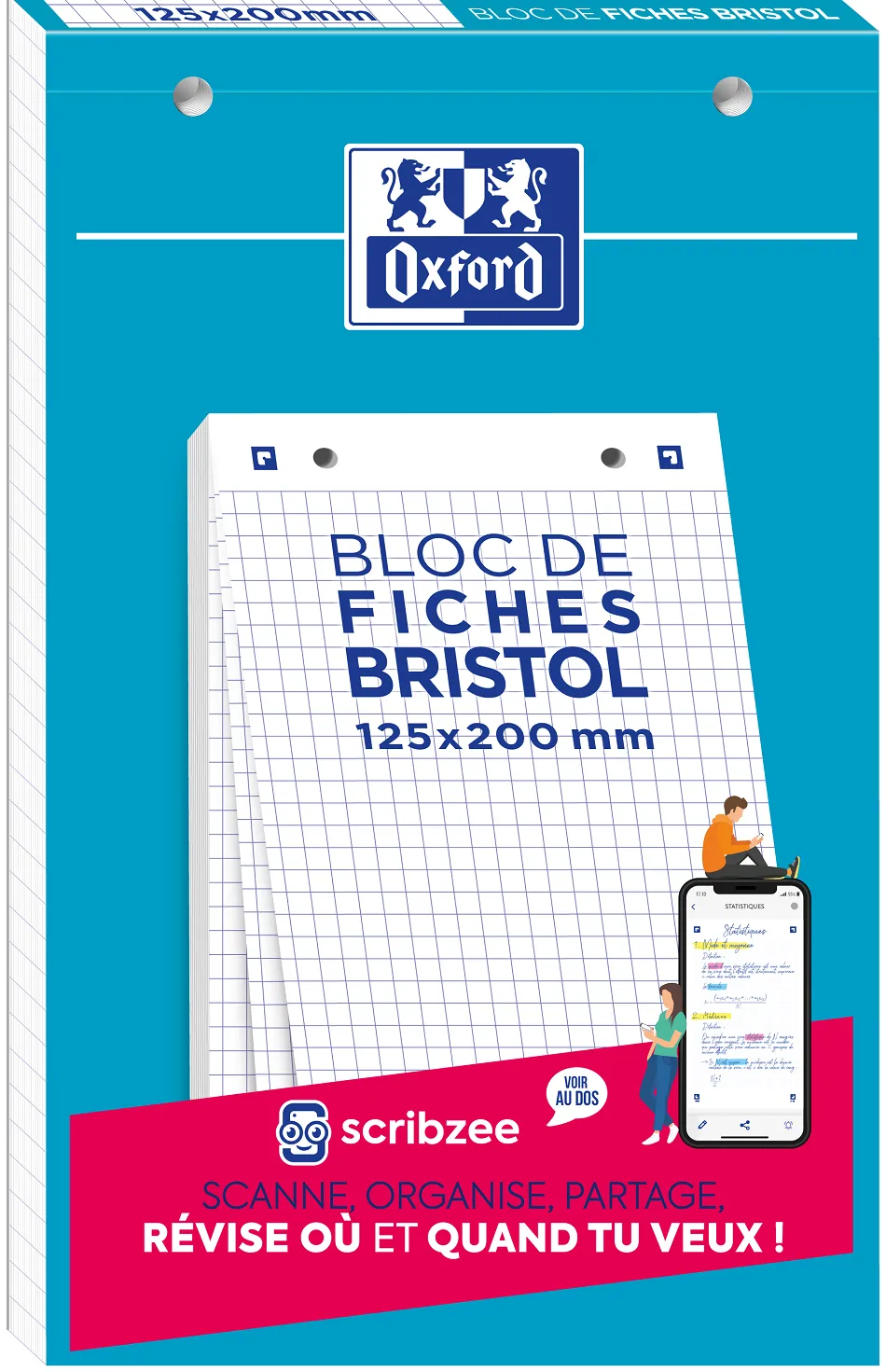 Bloc de fiches bristol oxford 125x200 30 fiches perforees q5/5 blanc