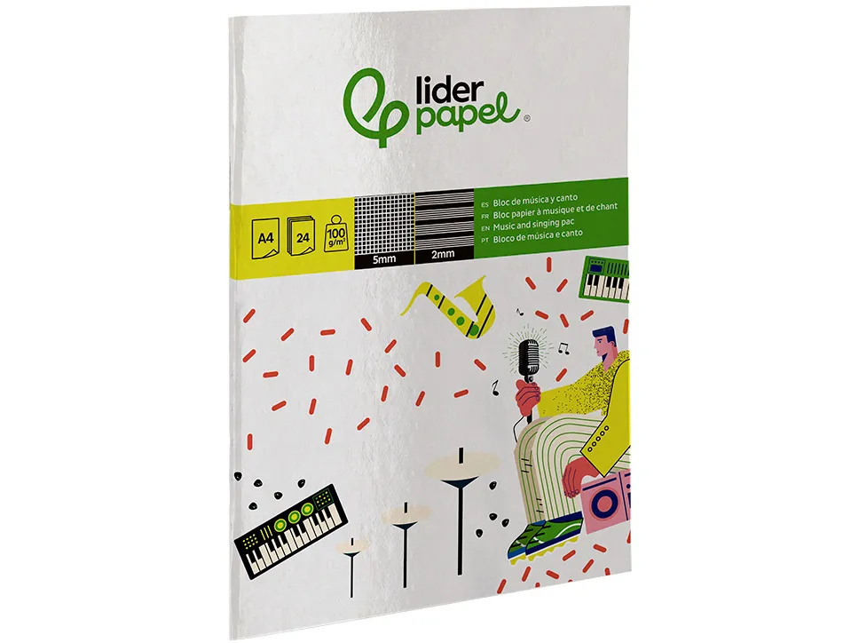 Bloc de musique et chant liderpapel avec port es interlignes de 2mm et grille de 5x5 mm pour anotations