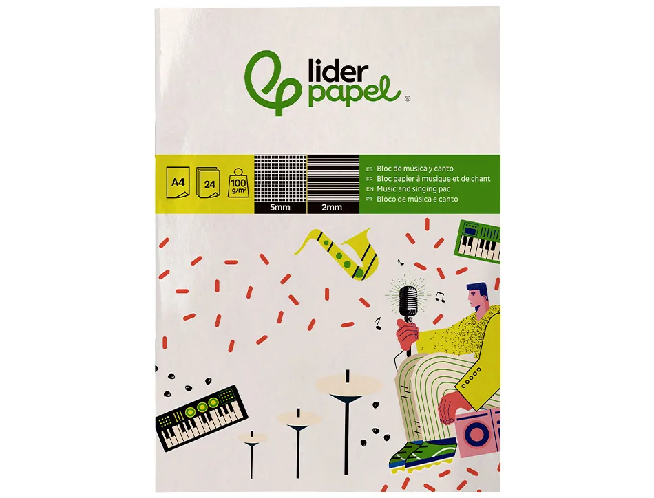 Bloc de musique et chant liderpapel avec port es interlignes de 2mm et grille de 5x5 mm pour anotations