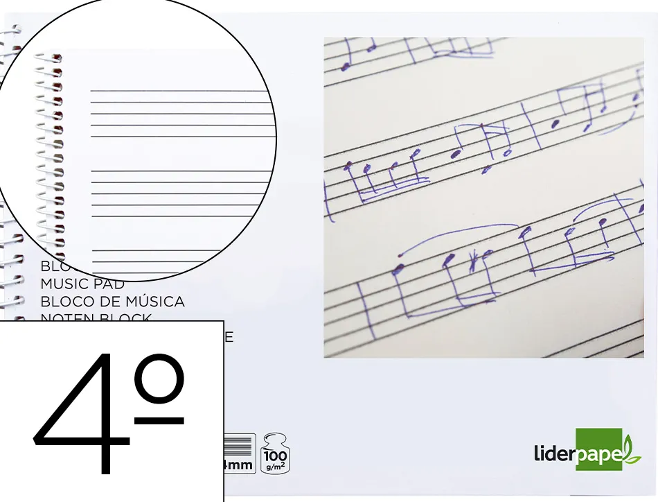 Bloc de musique liderpapel 5 port es par page interlignes de 4mm 20 feuilles 100g/m2