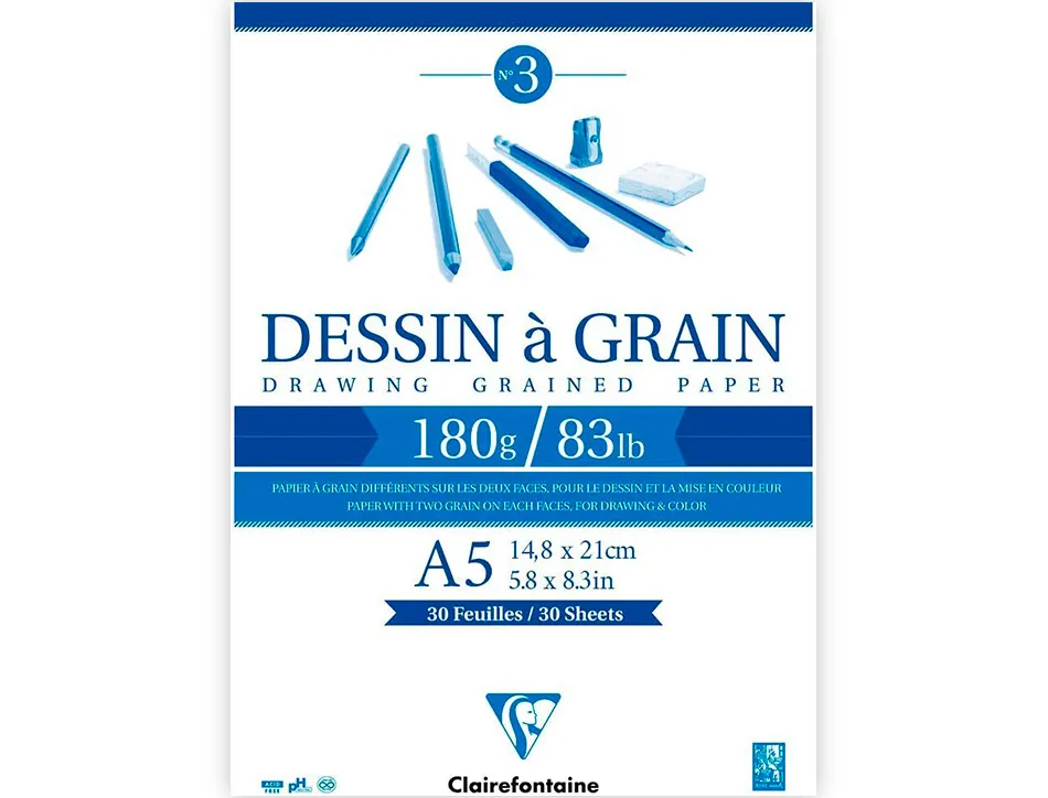 Bloc dessin grain clairefontaine a5 encoll blanc 14,8cmx21cm 180gr 30f