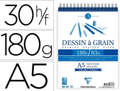 Bloc dessin grain clairefontaine a5 spirale blanc 14,8cmx21cm 180gr 30f