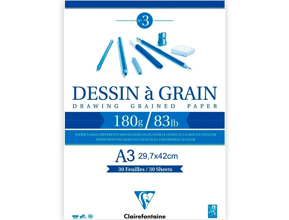 Bloc dessin grain clairefontaine a3 encoll blanc 29,7cmx42cm 180gr 30f
