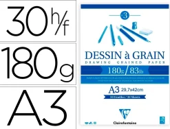 Bloc dessin grain clairefontaine a3 encoll blanc 29,7cmx42cm 180gr 30f