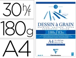 Bloc dessin grain clairefontaine a4 encoll blanc 21cmx29,7cm 180gr 30 f