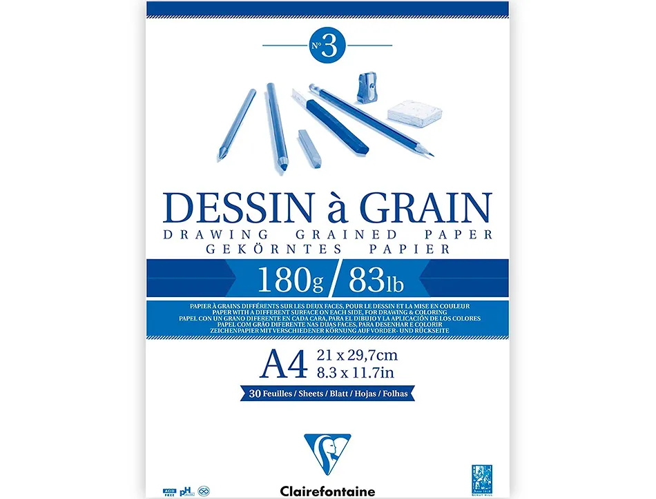 Bloc dessin grain clairefontaine a4 encoll blanc 21cmx29,7cm 180gr 30 f