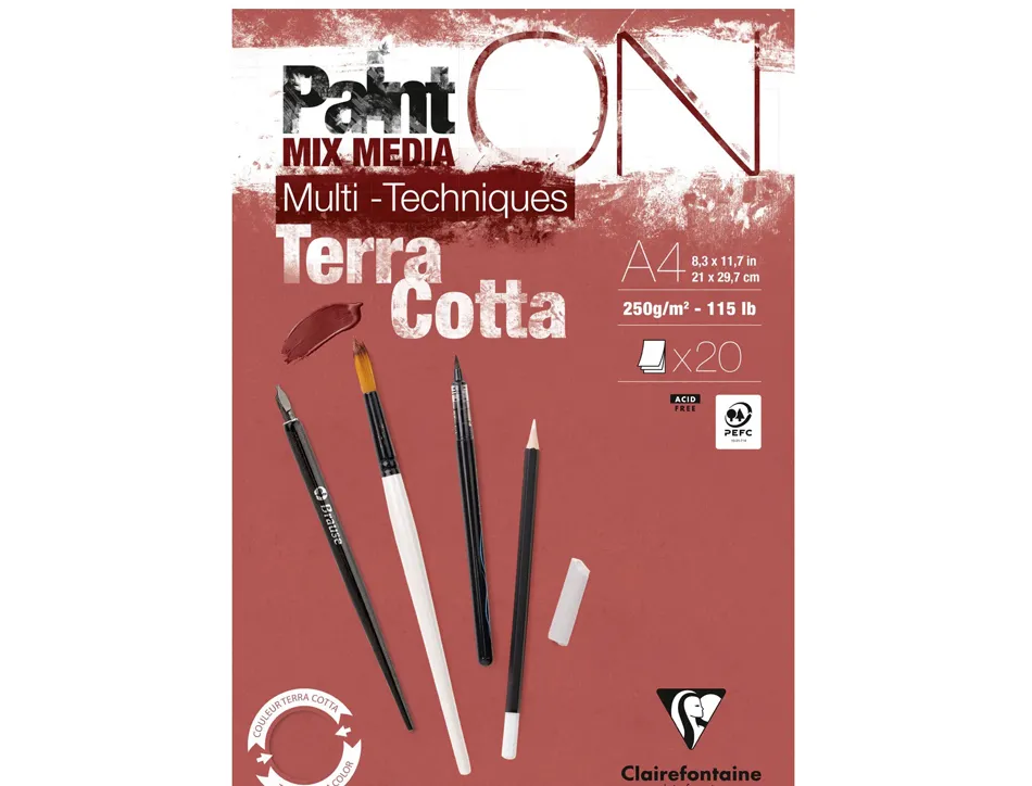 Bloc dessin clairefontaine paint on encolle a4 20 feuilles 250g coloris terracotta