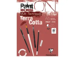 Bloc dessin clairefontaine paint on encolle a5 20 feuilles 250g coloris terracotta