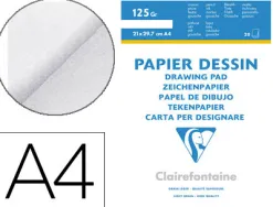 Bloc dessin clairefontaine à grain 125g a4 210x297mm paquet 20f