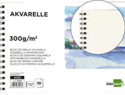 Bloc dessin liderpapel aquarelle spirale papier grain moyen lisse 300g/m2 format a4 297x210mm 10f