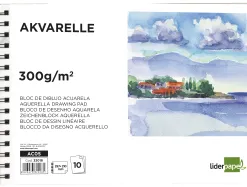 Bloc dessin liderpapel aquarelle spirale papier grain moyen lisse 300g/m2 format a4 297x210mm 10f
