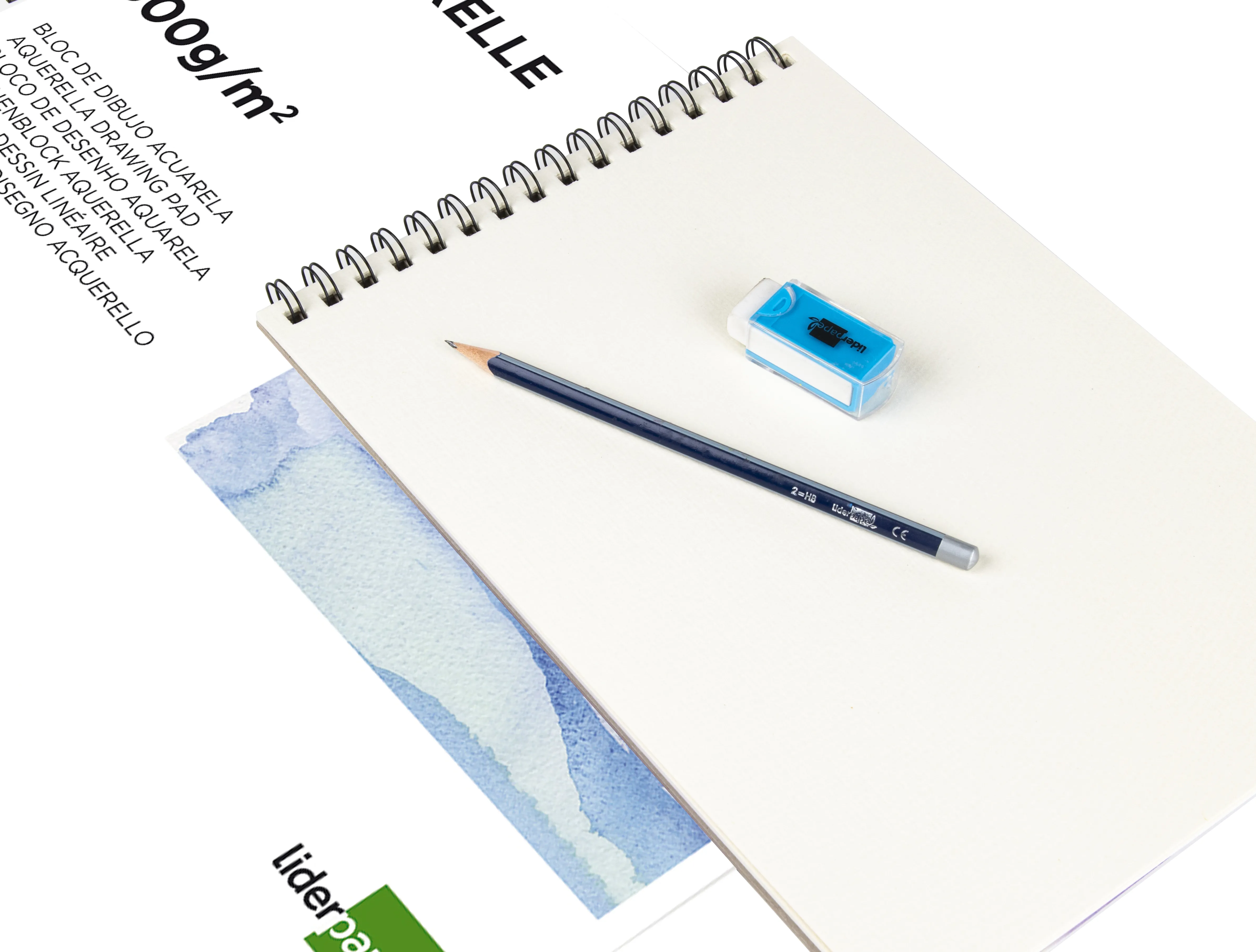Bloc dessin liderpapel aquarelle spirale papier grain moyen lisse 300g/m2 format a4 297x210mm 10f