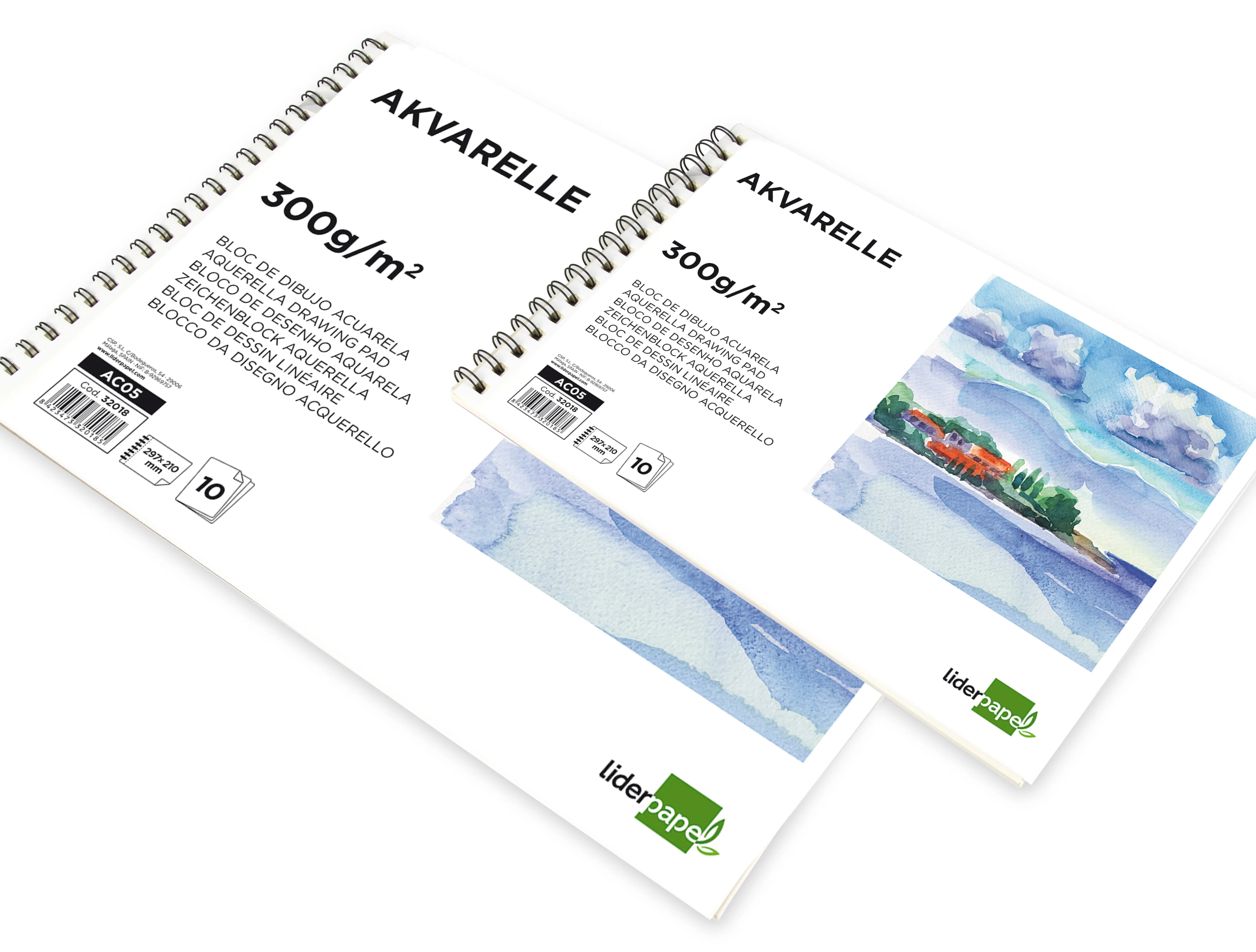 Bloc dessin liderpapel aquarelle spirale papier grain moyen lisse 300g/m2 format a3 420x297mm 10f