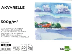 Bloc dessin liderpapel aquarelle encollé papier grain moyen lisse 300g/m2 format a4 297x210mm 20f