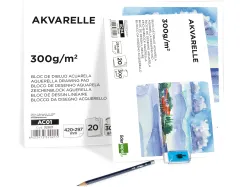 Bloc dessin liderpapel aquarelle encollé papier grain moyen lisse 300g/m2 format a4 297x210mm 20f