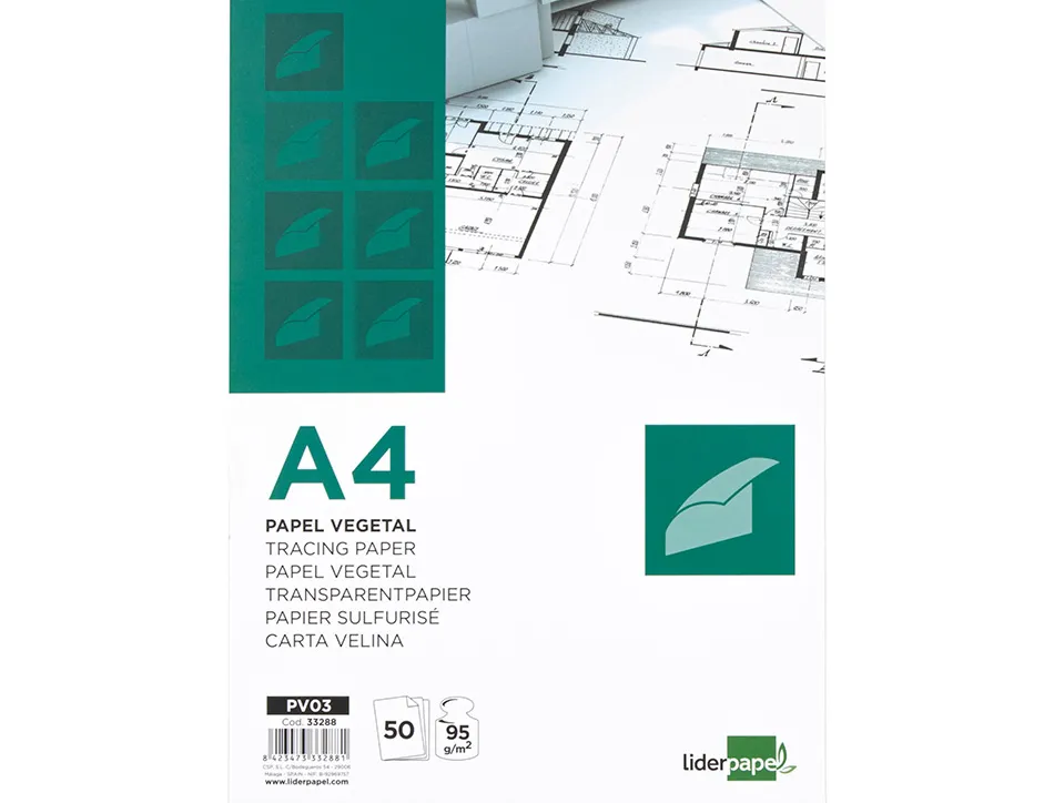 Bloc dessin liderpapel papier calque haute transparence 95g/m2 a4 210x297mm 50f
