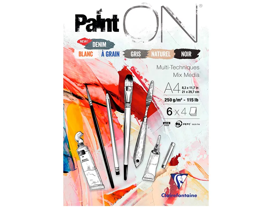 Bloc dessin painton clairefontaine a4 250gr 21x29,7cm 24f assortis