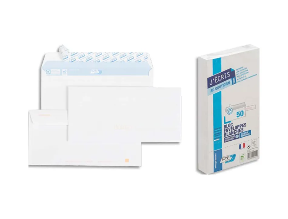 Bloc enveloppe précasée gpv détachable adhésive vélin blanc 90g dl 110x220mm fond gris bloc 50 unités