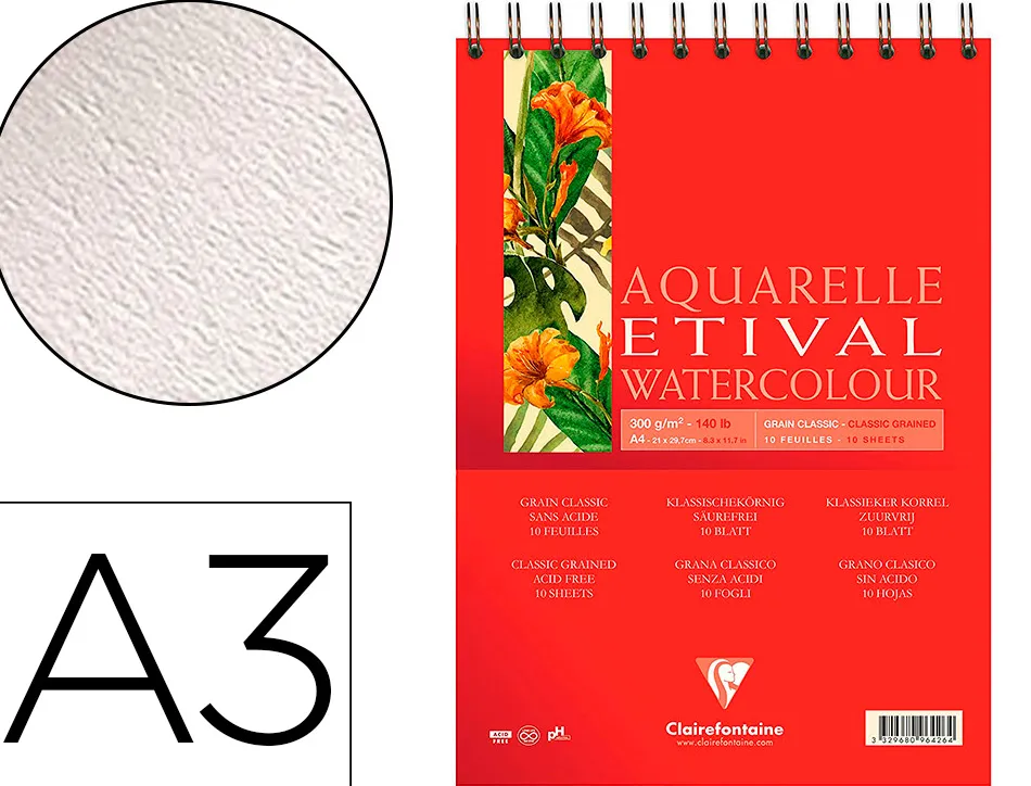 Bloc etival aquarelle clairefontaine a3 10f