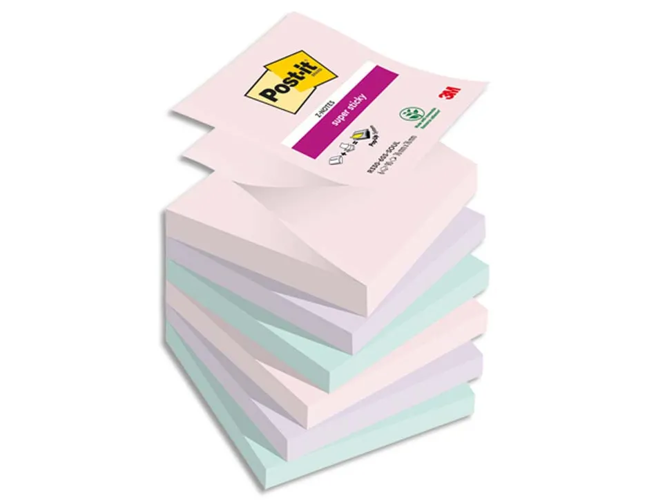 Bloc note post-it z-notes super sticky collection soulful 76 x 76mm 6 blocs 90 feuilles