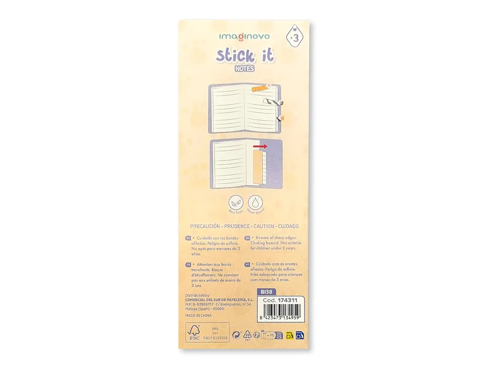 Bloc notes adhesives imaginovo marque pages patte 120 feuilles 8x15x48 mm