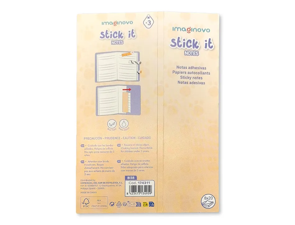 Bloc notes adhesives imaginovo marque pages patte 120 feuilles 8x15x48 mm