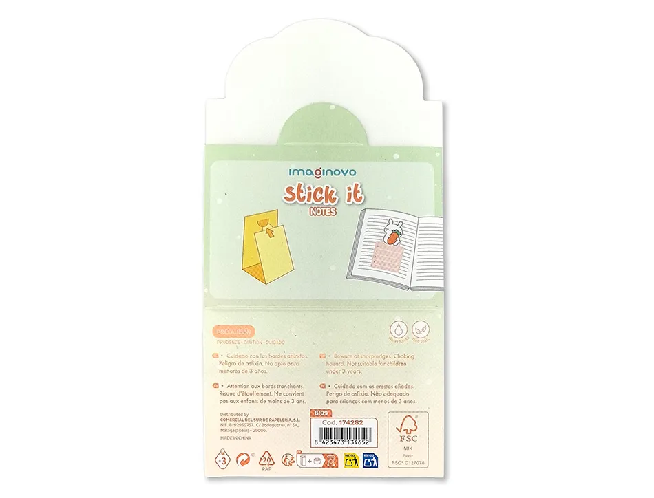 Bloc notes imaginovo adhesifs bunny avec support 20 feuilles coloris orange 60x125 mm