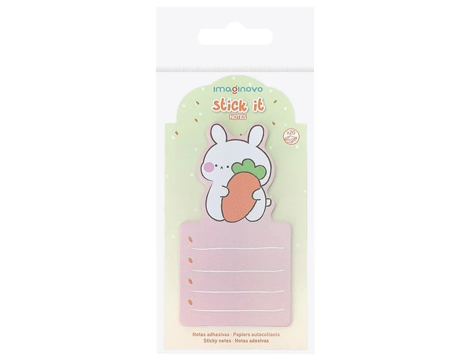 Bloc notes imaginovo adhesifs bunny avec support 20 feuilles coloris orange 60x125 mm