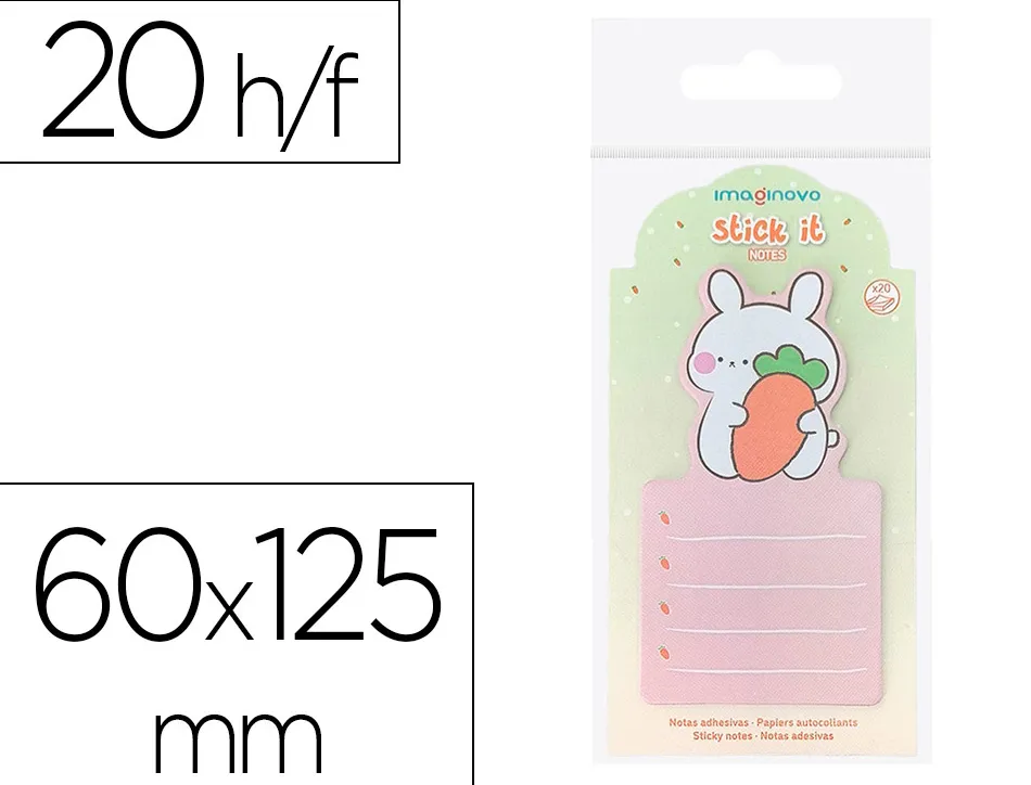 Bloc notes imaginovo adhesifs bunny avec support 20 feuilles coloris orange 60x125 mm