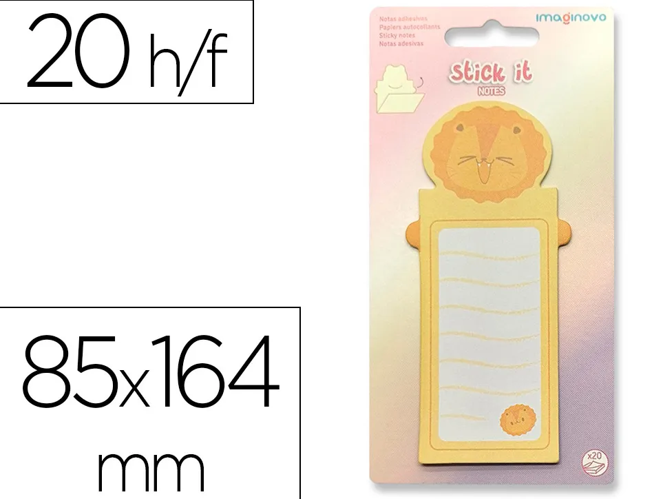 Bloc notes imaginovo adhesifs letter avec message au dos lion 20 feuilles 85x164 mm