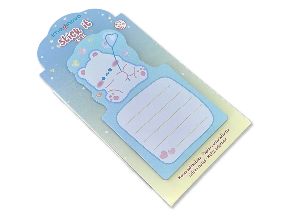 Bloc notes imaginovo adhesifs bunny avec support ours bleu 20 feuilles 60x125 mm