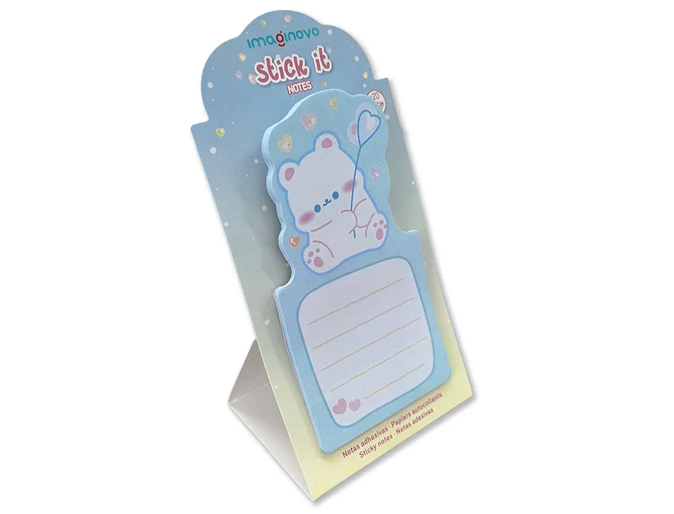Bloc notes imaginovo adhesifs bunny avec support ours bleu 20 feuilles 60x125 mm