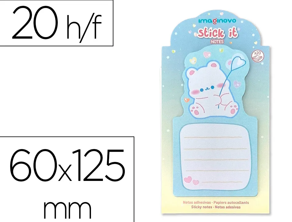 Bloc notes imaginovo adhesifs bunny avec support ours bleu 20 feuilles 60x125 mm