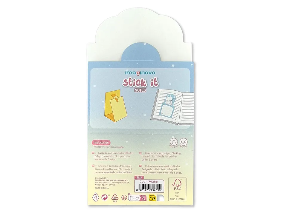 Bloc notes imaginovo adhesifs bunny avec support ours bleu 20 feuilles 60x125 mm