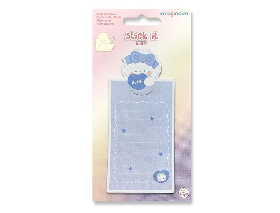 Bloc notes imaginovo adhesifs letter avec message au dos lapin bleu 20 feuilles 85x164 mm