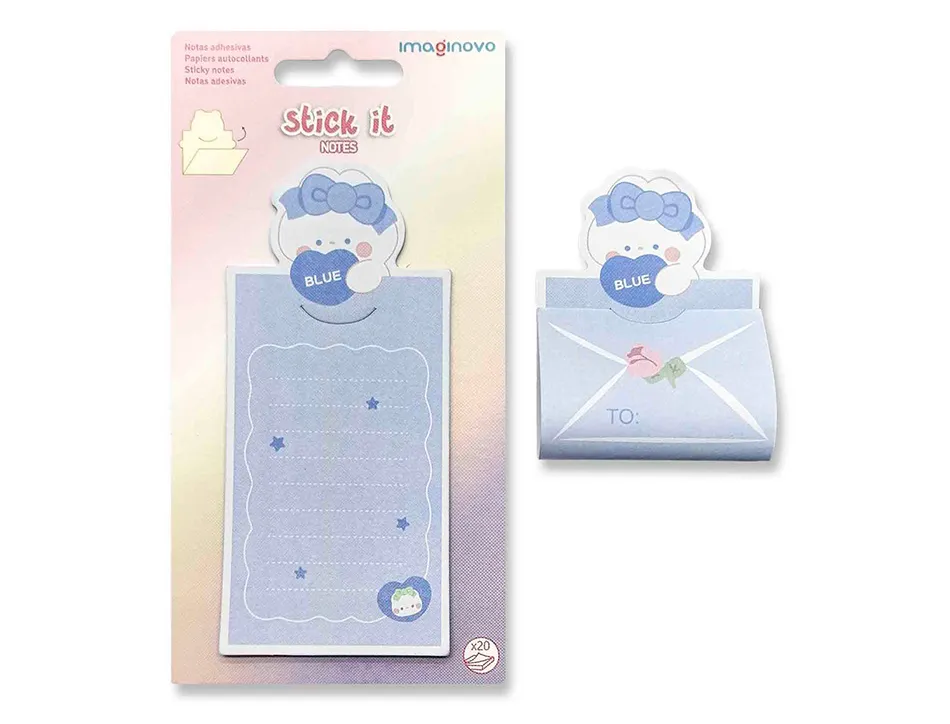 Bloc notes imaginovo adhesifs letter avec message au dos lapin bleu 20 feuilles 85x164 mm