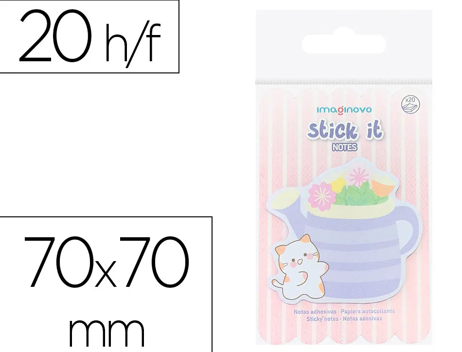 Bloc notes imaginovo adhesifs meow vase 20 feuilles 70x70 mm