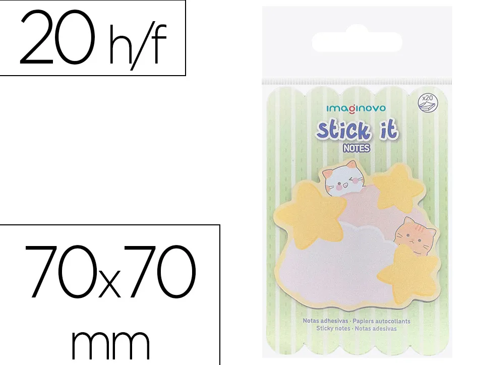 Bloc notes imaginovo adhesifs meow nuages 20 feuilles 70x70 mm
