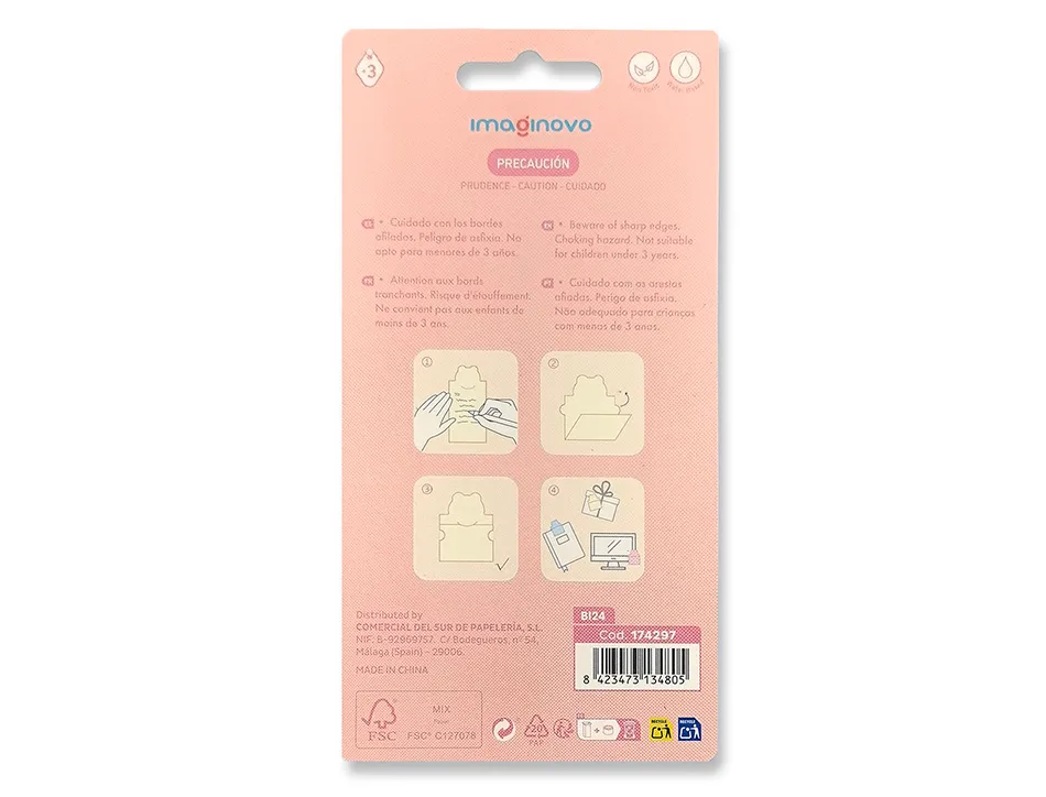 Bloc notes imaginovo adhesifs letter avec message au dos lapin rose 20 feuilles 85x164 mm