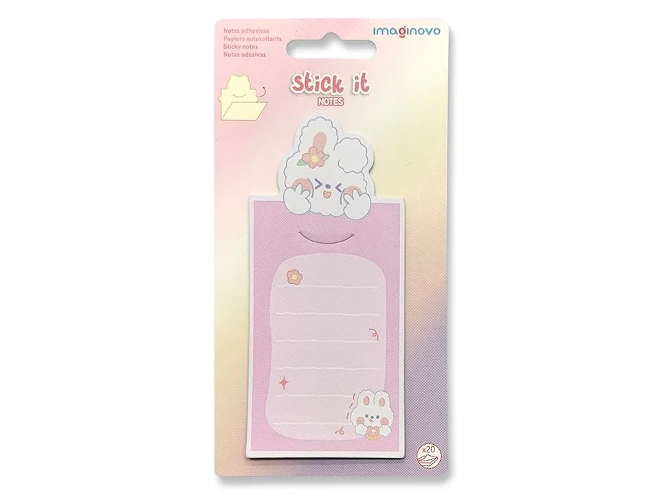 Bloc notes imaginovo adhesifs letter avec message au dos lapin rose 20 feuilles 85x164 mm