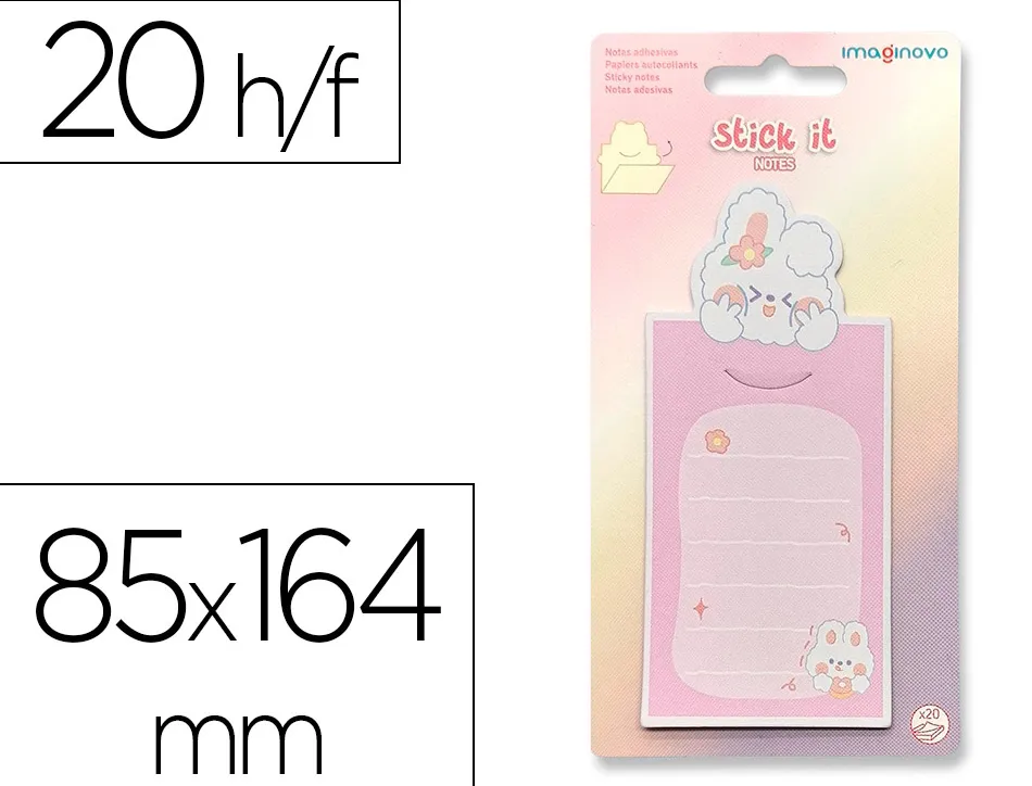 Bloc notes imaginovo adhesifs letter avec message au dos lapin rose 20 feuilles 85x164 mm