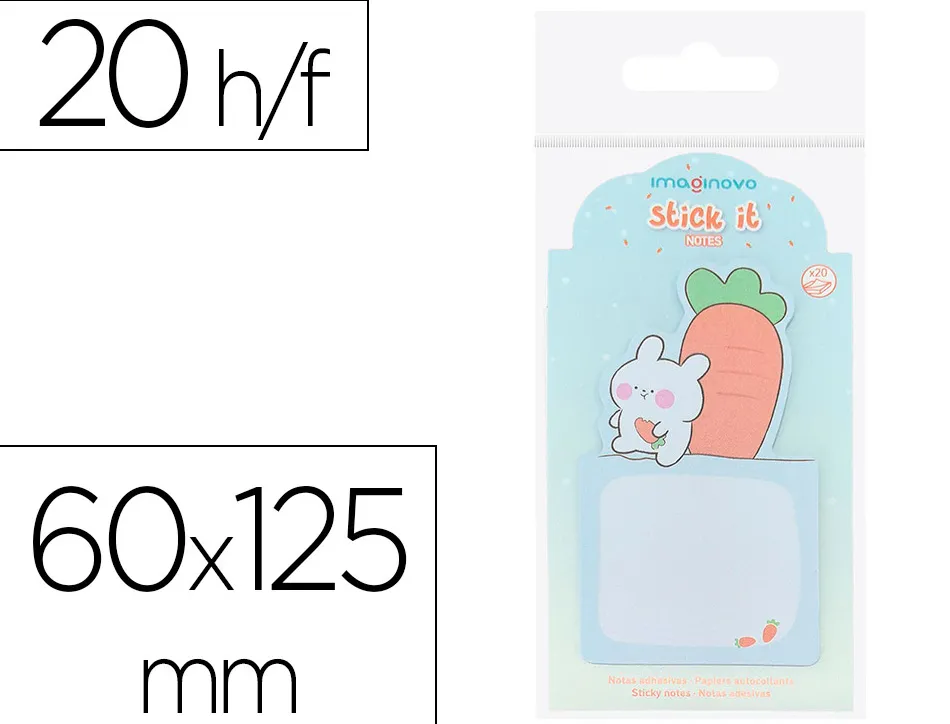 Bloc notes imaginovo adhesifs bunny avec support 20 feuilles coloris bleu 60x125 mm