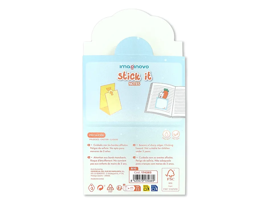 Bloc notes imaginovo adhesifs bunny avec support 20 feuilles coloris bleu 60x125 mm