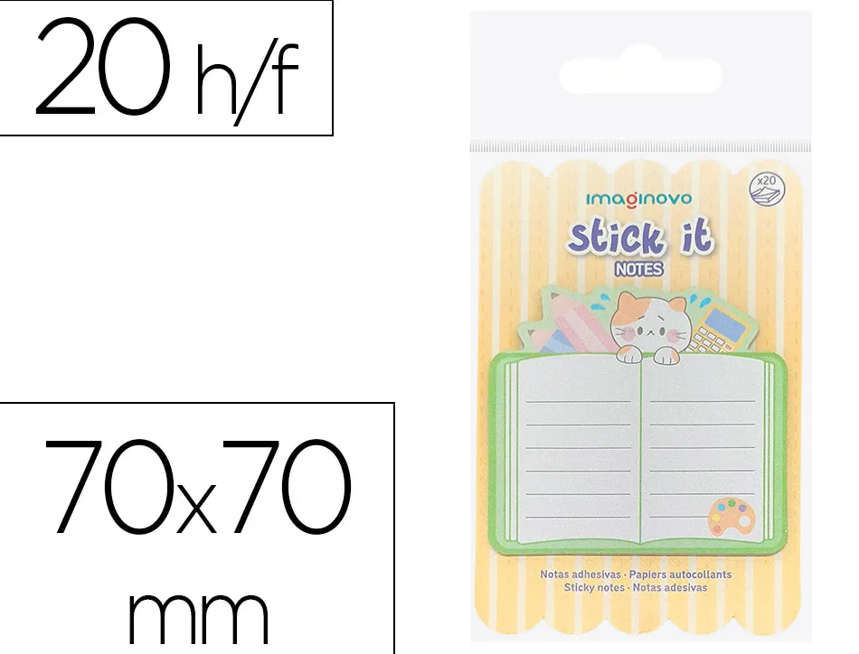 Bloc notes imaginovo adhesifs meow cahier 20 feuilles 70x70 mm