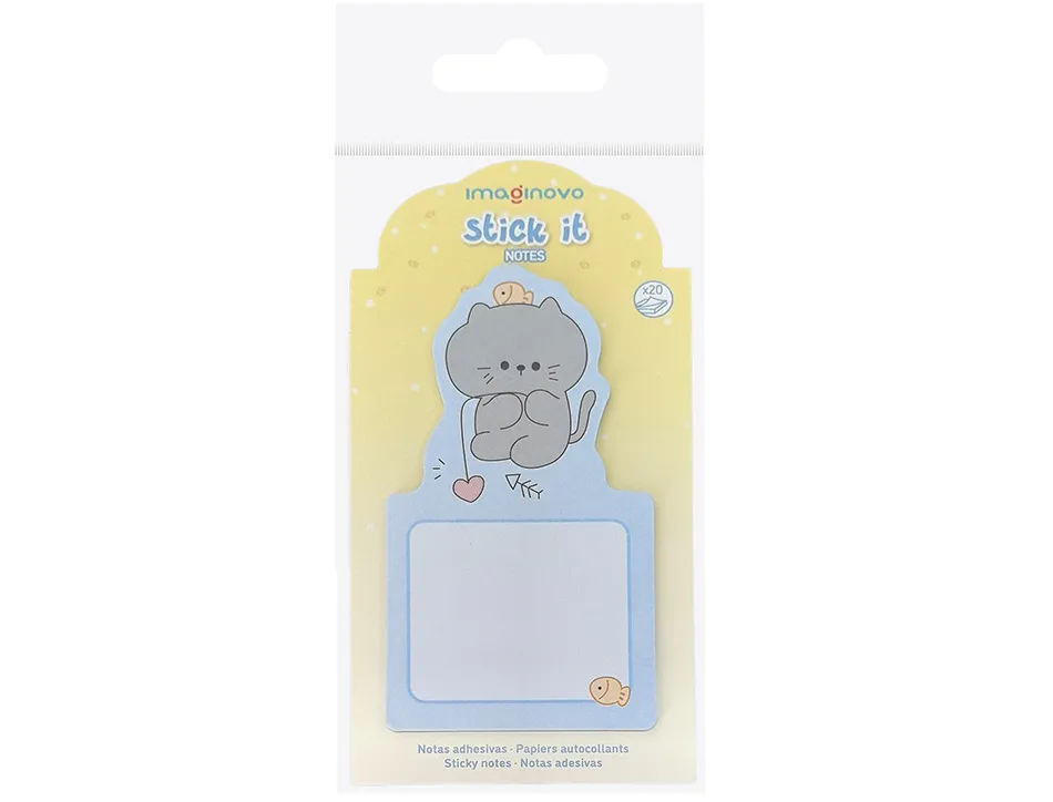 Bloc notes imaginovo adhesifs bunny avec support chat bleu 20 feuilles 60x125 mm