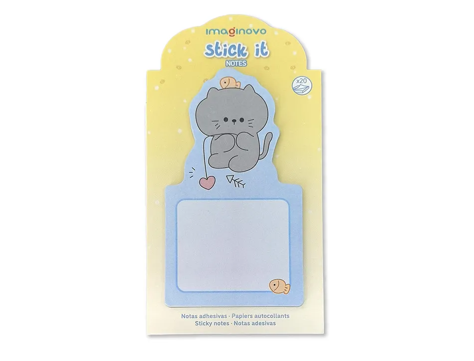 Bloc notes imaginovo adhesifs bunny avec support chat bleu 20 feuilles 60x125 mm